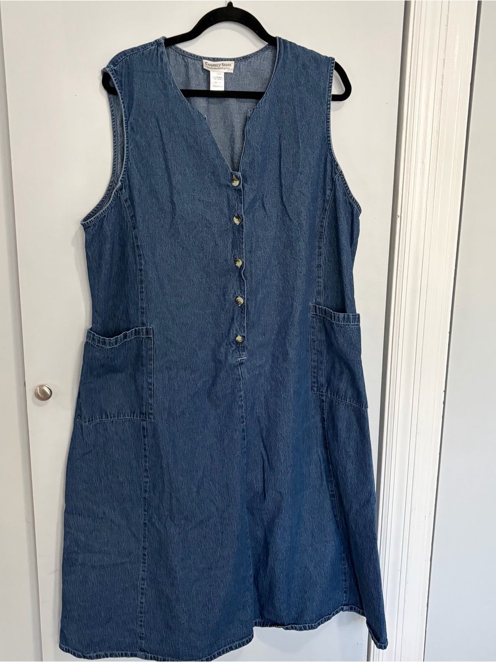 90s Vtg Denim Sleeveless Dress Womens 2XL Cottagecore Prairie Country Store farm
